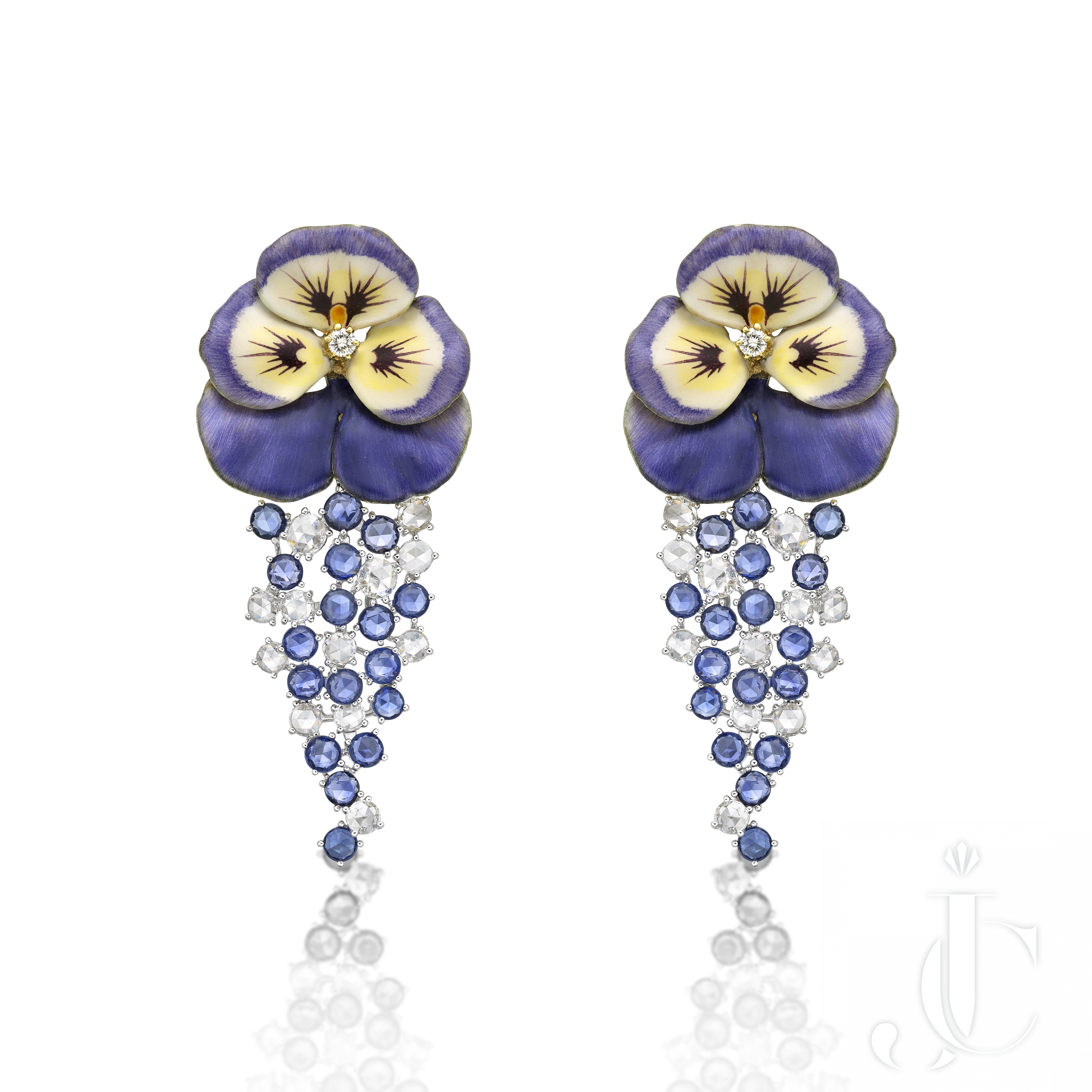French Enamel Flower Sapphire earrings