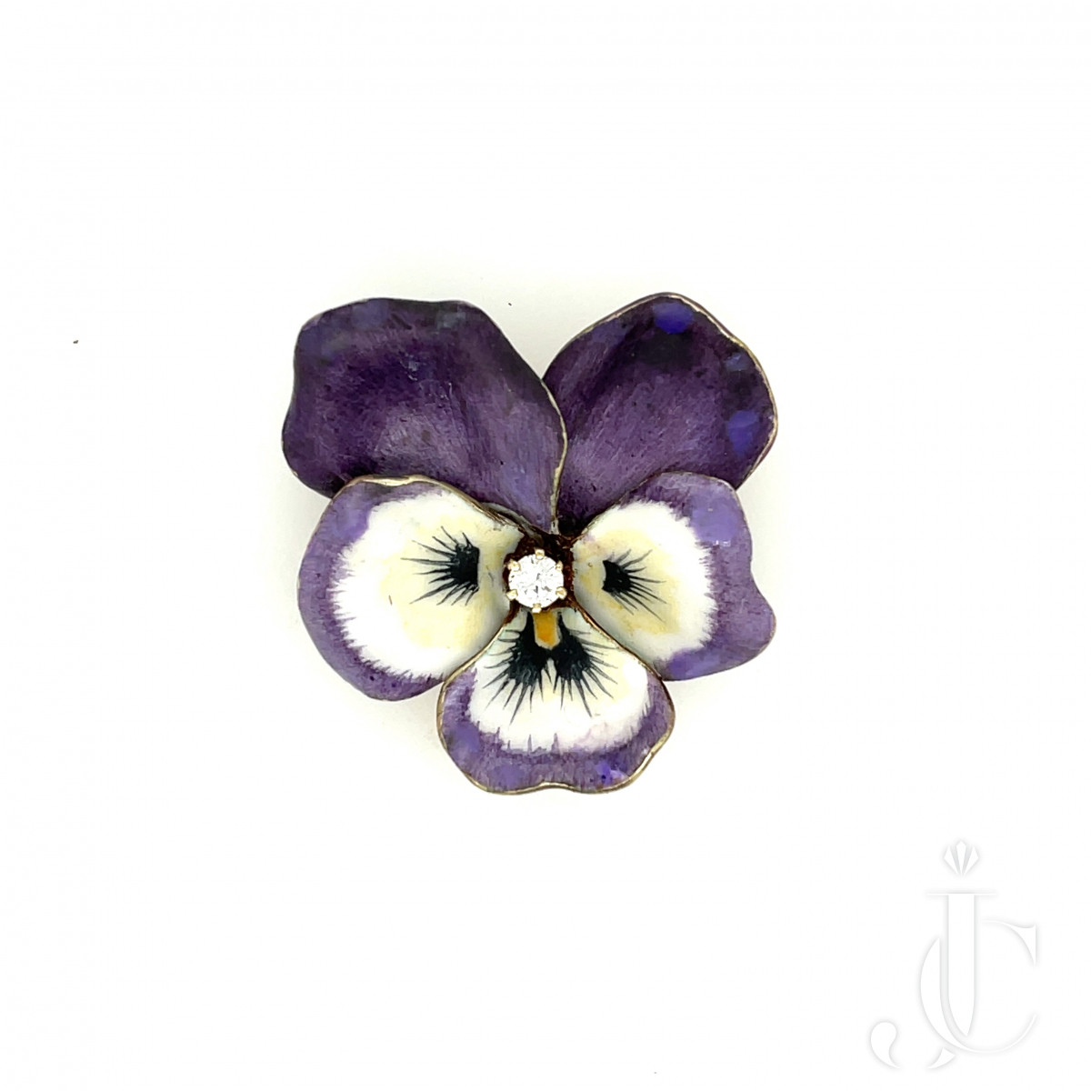 Cartier 18k Enamel Diamond Purple Pansy Pin