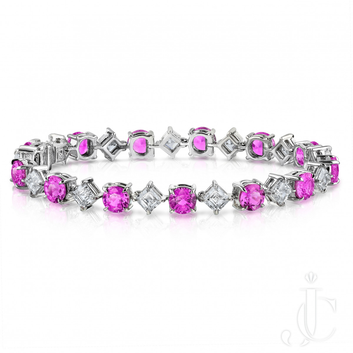 12.46 Carat Round Pink Sapphire and Diamond Platinum Bracelet