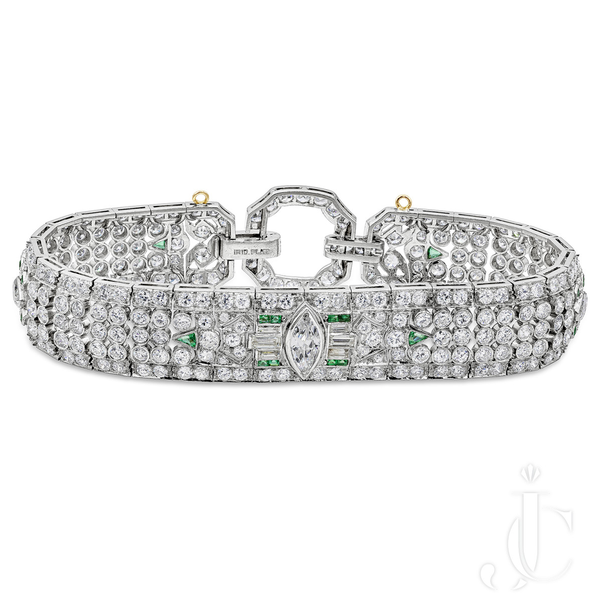 15.50 Carats Total Mixed-Cut Diamond and Emerald Antique Fashion Bracelet
