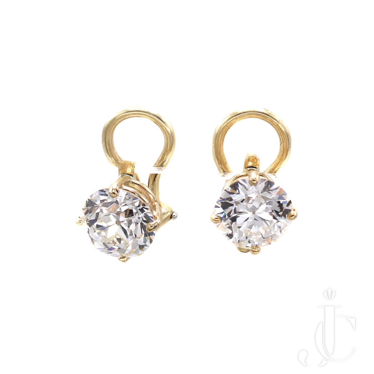 Old European Cut GIA Certified Diamond Yellow Gold Earrings