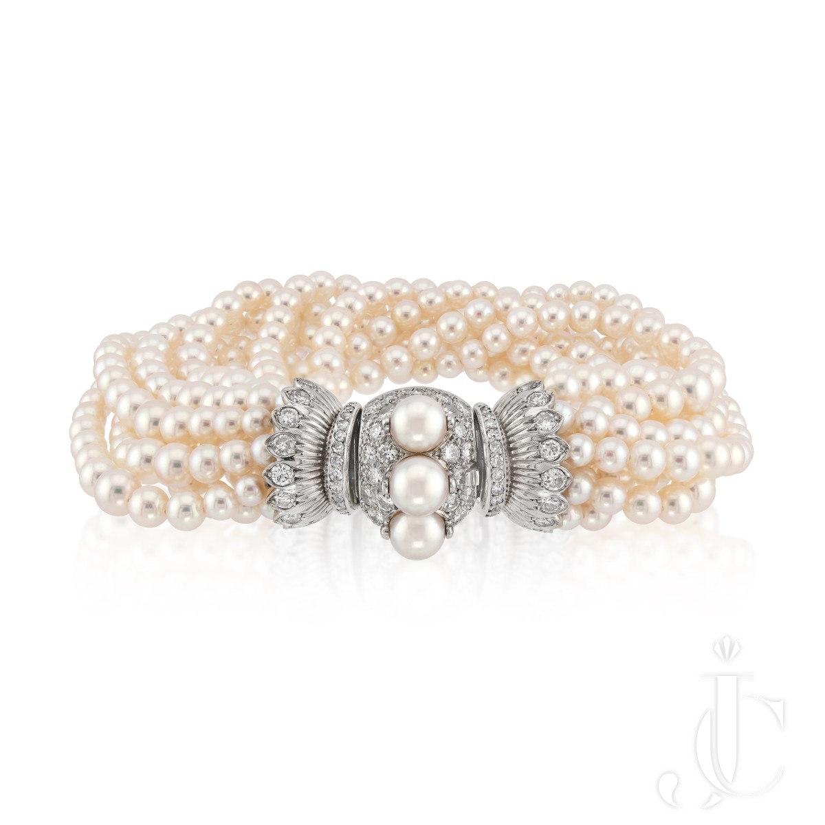 Boivin Platinum Pearl and Diamond Torsade Bracelet