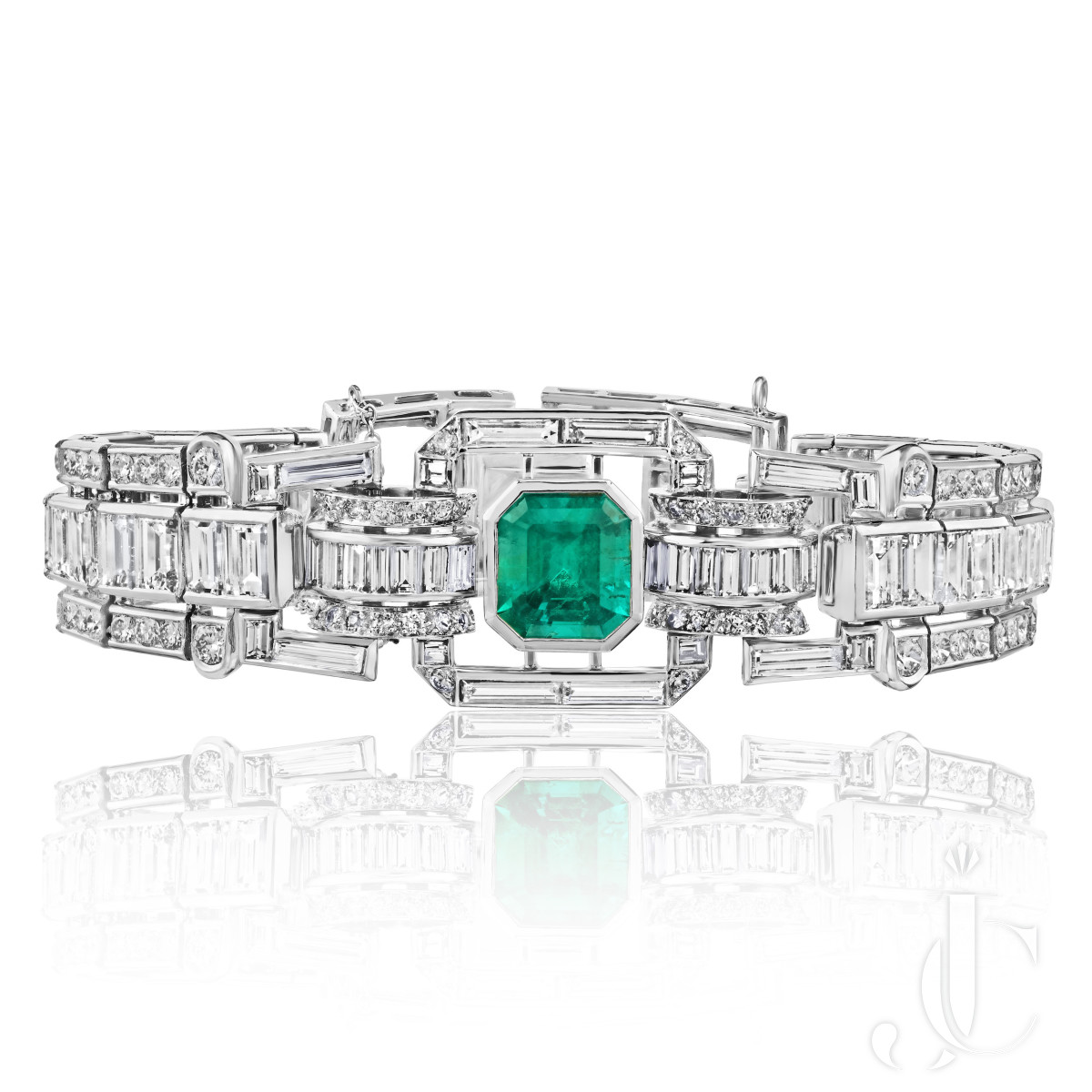 Emerald &  Diamond Art Deco Style Bracelet