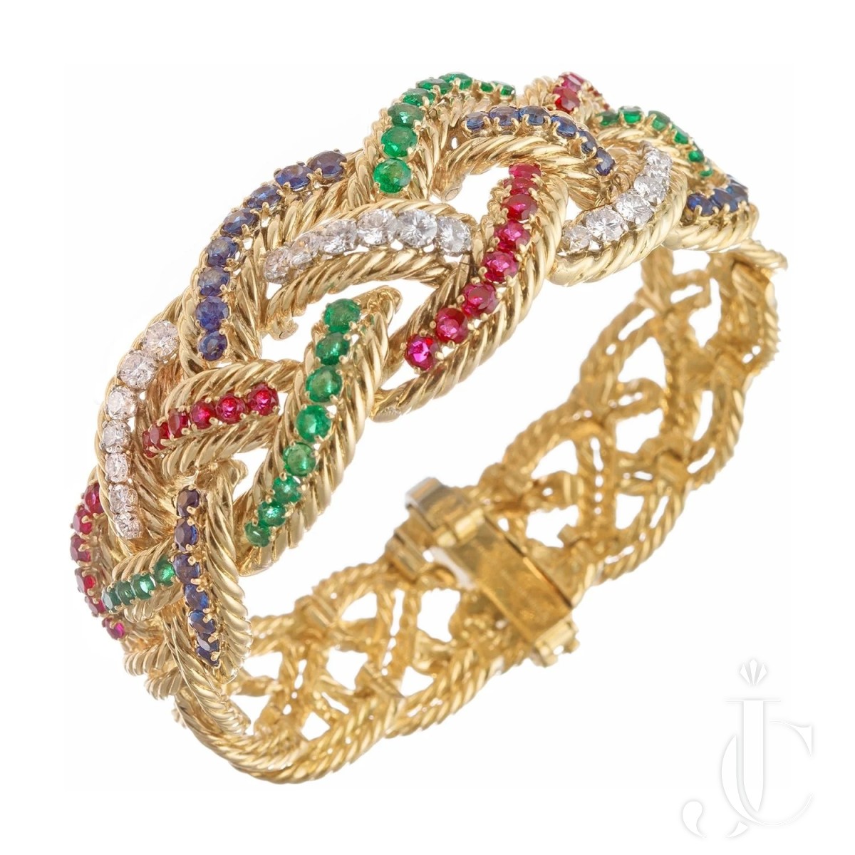 Boucheron 1960s Ruby Sapphire Emerald Diamond Bracelet