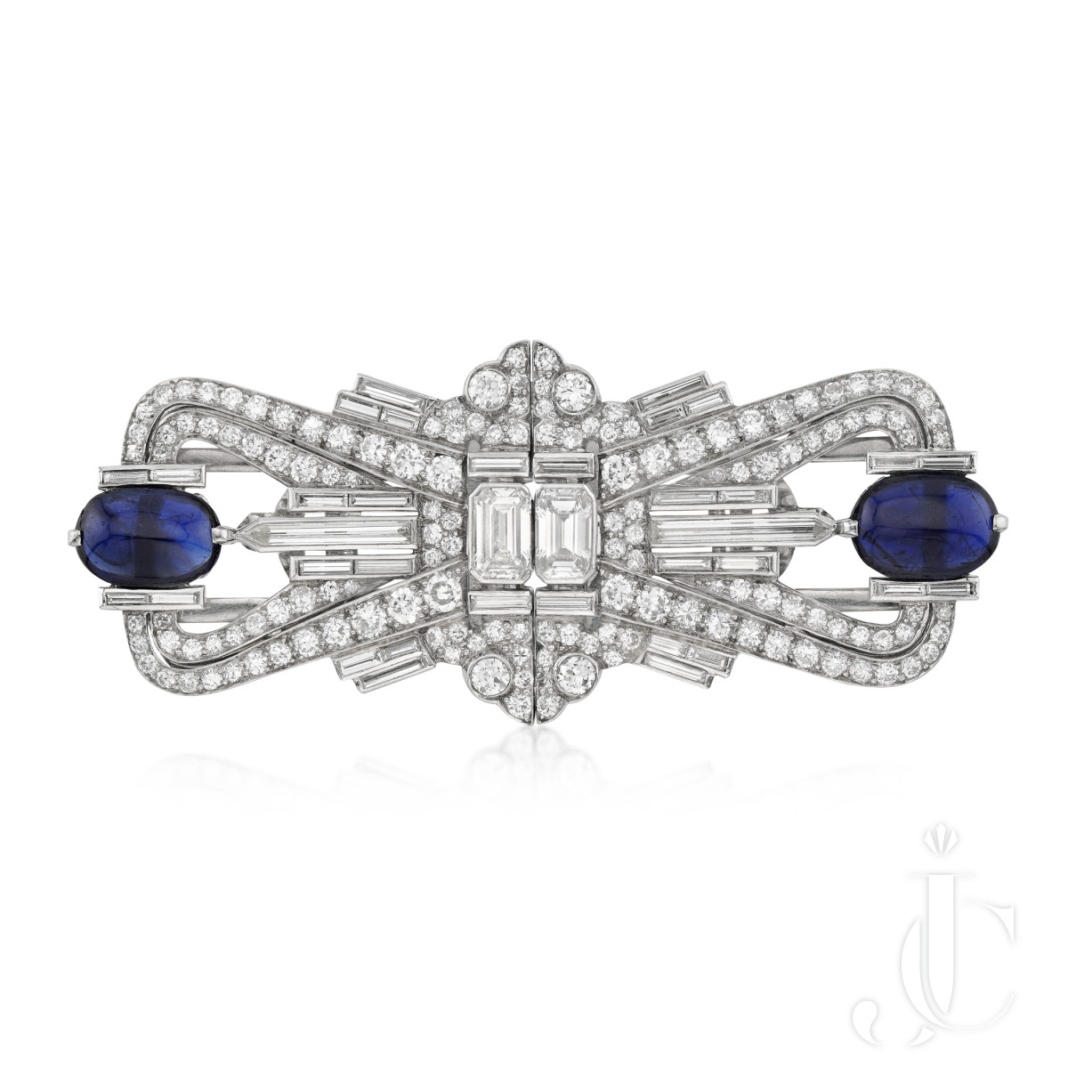 Burma Cabochon Sapphire & Diamond Double Clips
