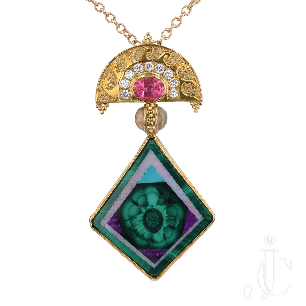 "Paula Crevoshay"  Pink Tourmaline and Diamond Pendant with "N. Medvedev" Enhancer