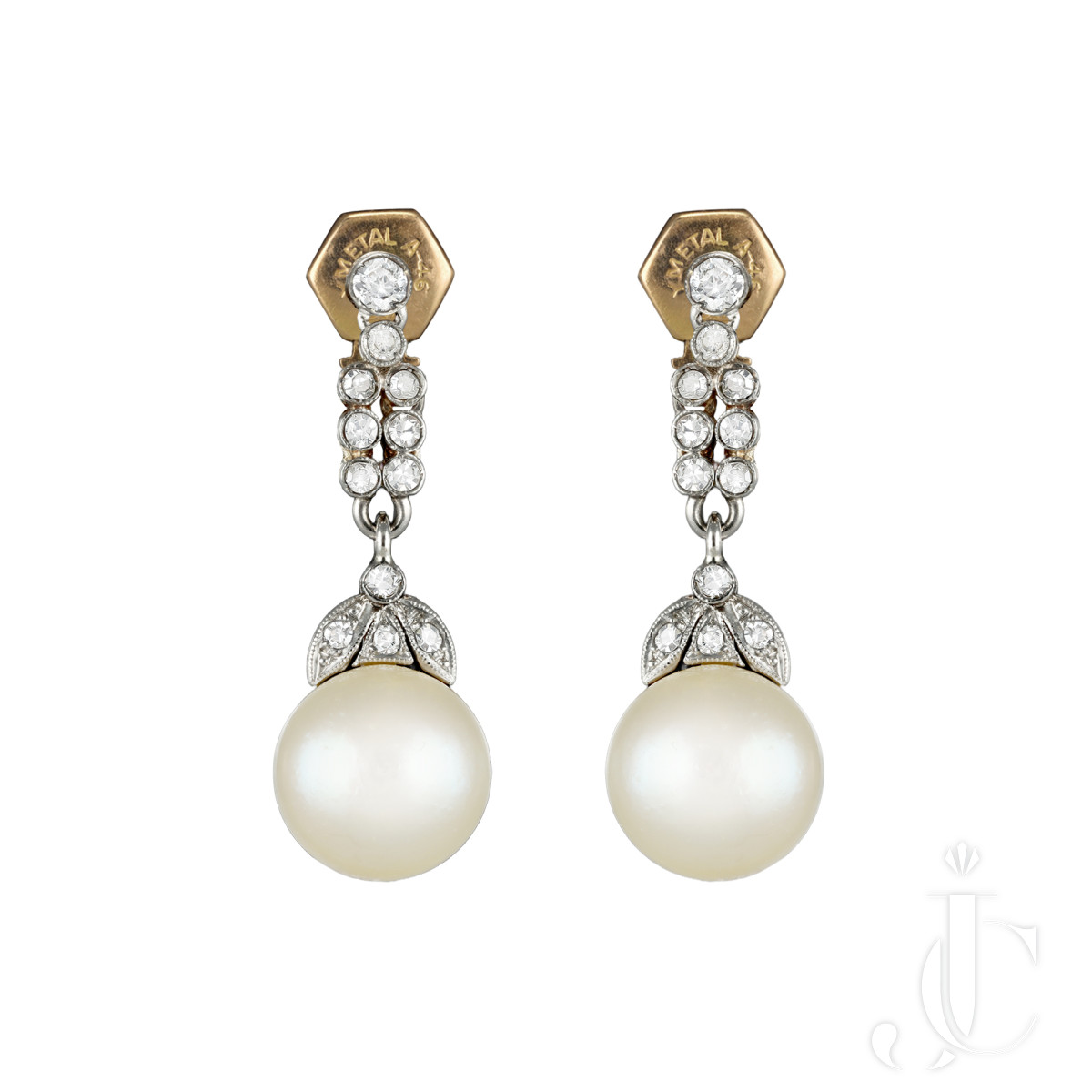 Natural pearl and diamond drop earrings, circa 1915